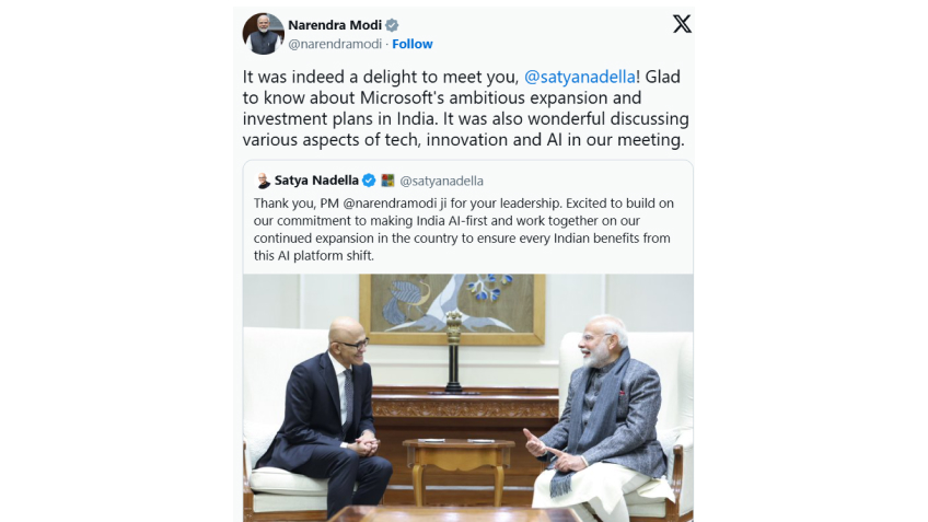 PM Modi & Satya Nadella Discussed AI's Potential in Boosting India's Tech Sector tweet